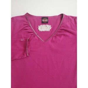 Harley Davidson Women's Long Sleeve Casual V-Neck Blouse, Pink, Medium
